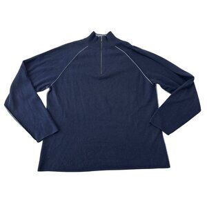 Brookmore 100% Cashmere Quarter Zip Pullover Sweater Mens Size L Blue Classic